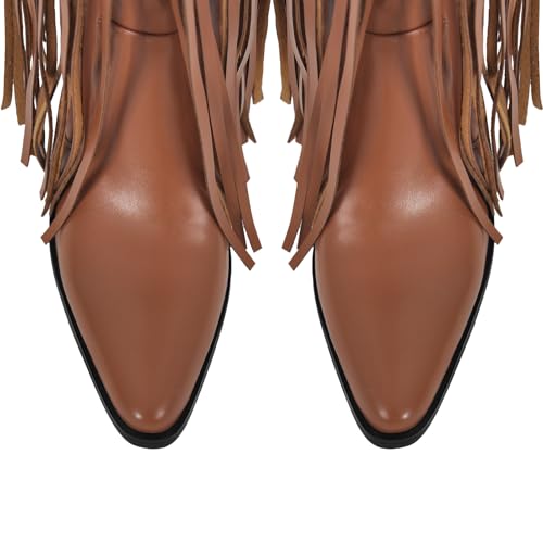 Image of richealnini Western Thigh High Cowboy Boots with Fringe Over Knee Wide Calf Cowgirl Boots