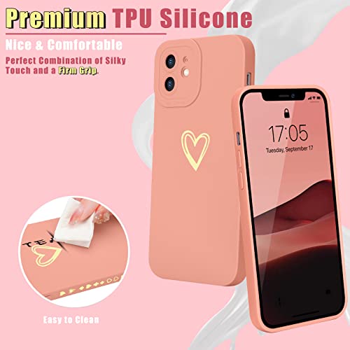 Teageo Compatible With Iphone 12 Case 6.1 Inch For Women Girls, Cute Luxury Love Heart [Soft Anti-Scratch Full Camera Lens Protection] Silicone Girly Shockproof Phone Case For Iphone 12-Pink #TOP2