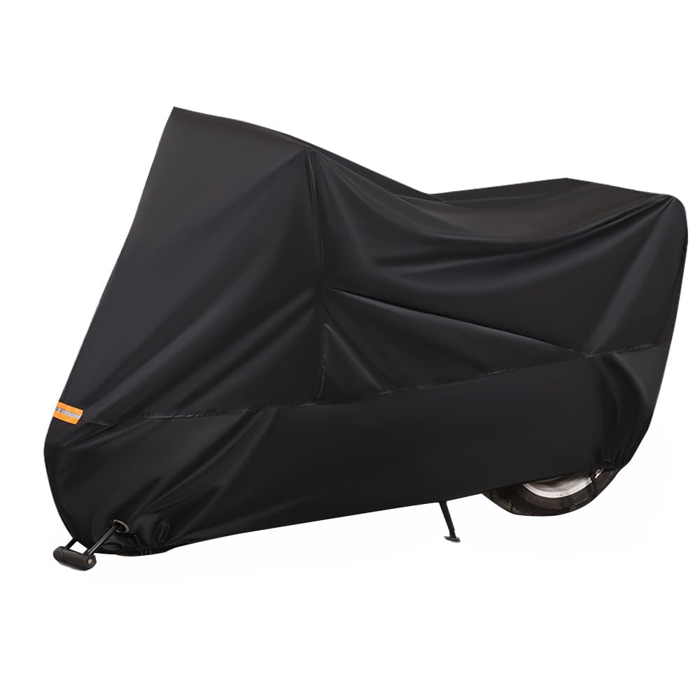 DIALFAMotorbike Cover for Harley Davidson Dyna Low Rider 1978-2024, Rain UV Dust Outdoor Protective Motorcycle Protective Covering with Night Reflective Strips Motorcycle Cover,A Black