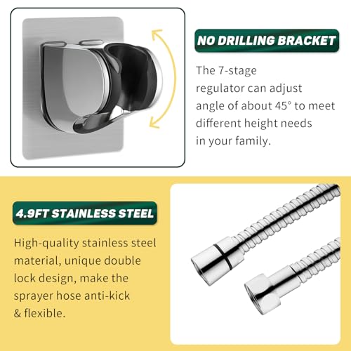 Image of CECEFIN Kitchen Faucet Hose Attachment, 4-Mode ON /Off Sink Sprayer Head with Filter, 4.9Ft Stainless Steel Hose, Water Saving Aerator w / 3-Way Diverter Valve for Hair Washing Laundry Room & Pet Shower