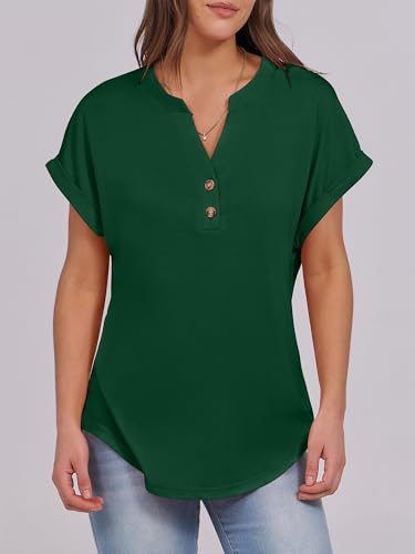 Image of ANRABESS Womens Short Sleeve Henley Tops V Neck Dressy Casual Blouses Summer Trendy Tee Shirts 2026 Vacation Fashion Clothes