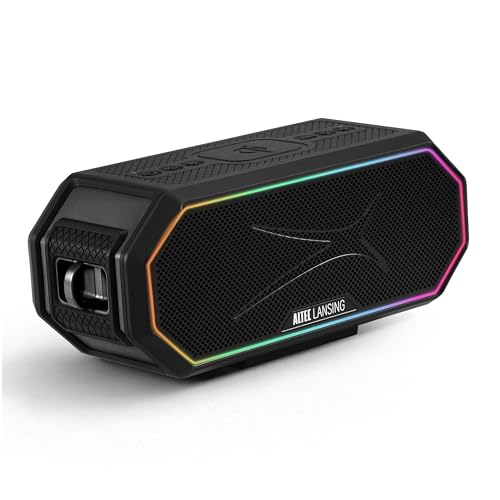 Altec Lansing Loud Portable Speakers Bluetooth Wireless Waterproof - MultiColor LED, 20 Hour Playtime, Mount Included | HydraBLAST 2.0 Magnetic Bluetooth Speaker for Travel, Home and Outdoor Adventure