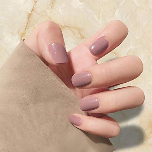 Unicra Glossy False Nails Full Cover Short Square Fake Nail Pure Purple Press