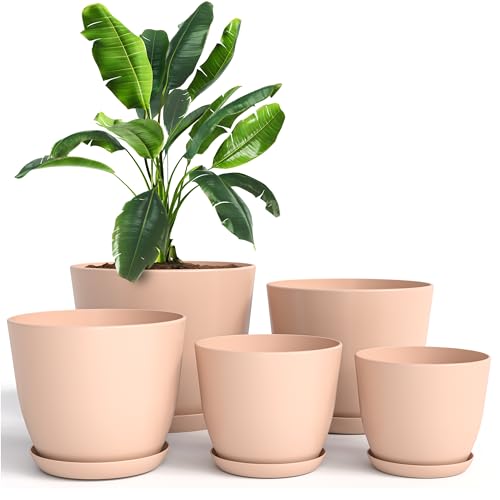 Utopia Home Paquete de 5 macetas 18/17/15/13/12 cm Maceta con platillo para la Cocina, balcón, Plantas de jardín, macetas de vivero de Interior Rosa.