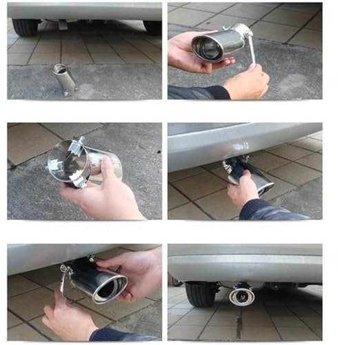 Tubo de escape modificado con doble salida redonda cromada en acero inoxidable resistente 5