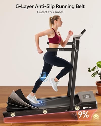 Image of DeerRun Walking Pad Treadmill with Incline and Handle Bar, 4-in-1 Foldable Under Desk Treadmills for Home Small or Office, 300 lbs Capacity 3.0 HP Folding Portable Walking Pad with APP
