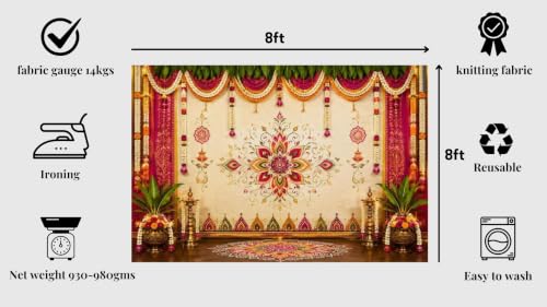 Image of Wedding Background Decoration Cloth | Grand Wedding Stage Backdrop with Vibrant Festive Flower Toran 8x8 Feet | Lakshmi Pooja Background