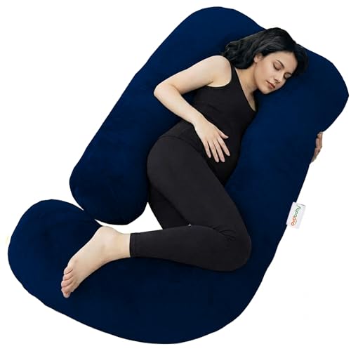 Image of OYO BABY Pregnancy Pillows for Women J-Shape Full Body Pillow | 360 Maternity Support for Back, Hips, Legs & Belly | Maternity Pillow | Removable Washable Velvet Cover (Royal Blue)