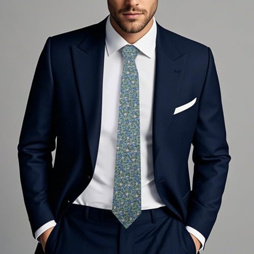 Image of Cotton Floral Ties for Men 2.76 inch Men's Skinny Tie Linen Flower Printed Neck Tie for Wedding Dating Party
