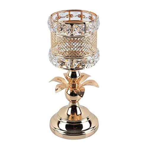 Candelabro de Metal Dorado con pedrería Cristal, candelero Hierro y Adorno Artesanal Decorativo(S)