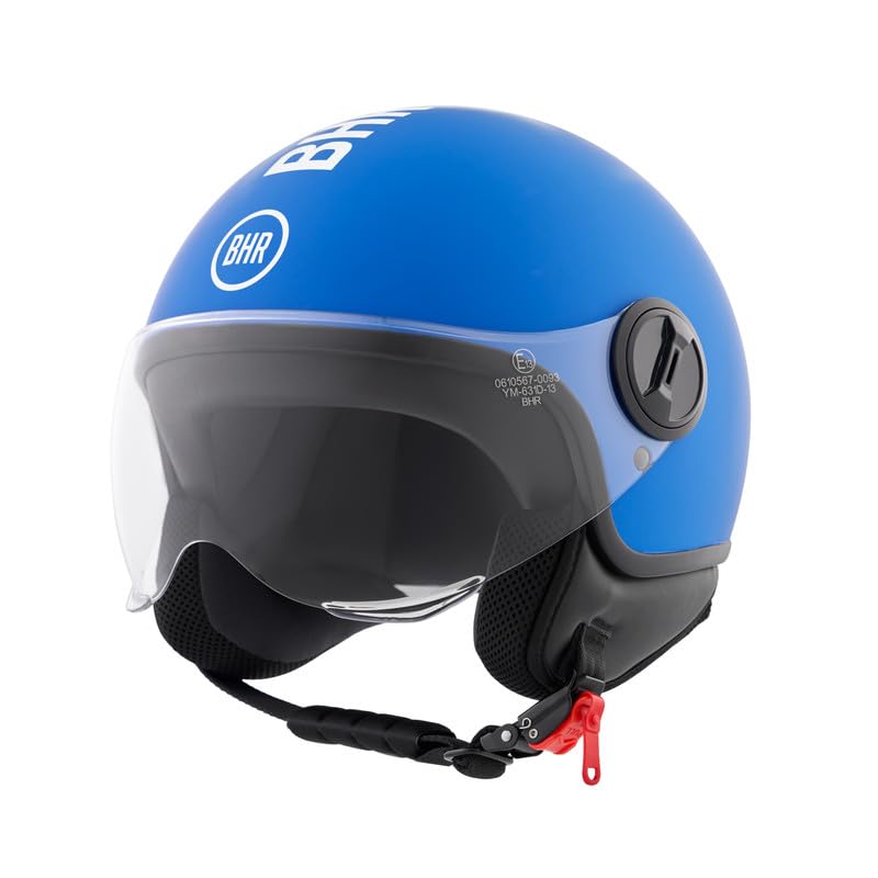 BHR Kask Demi-Jet 835 SPECIAL - Kask Skuter Homologowany ECE 22.06 z Wizjerem Typu Okulary Anty-Zarys - Zapięcie Mikrometryczne i Wyjmowane Wkładki Policzkowe