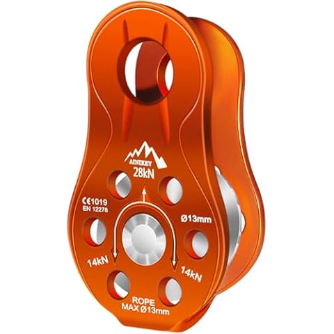 AINIKEY Fixed Plate Micro Pulley, 28KN CE Certified General Purpose Small Aluminum Rope Pulleys Slack Tender for Hauling/Rigging/Climbing/Aloft Work/Rappelling etc (One Unit (28KN Pulley Orange)) Cover