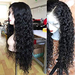 ANDRIA Curly Wig Lace Front Wigs Natural Curly Synthetic Long Wigs Heat Resistant Fiber Hair Wigs for Black Women 26 Inch Curly Black Color Hair Wigs