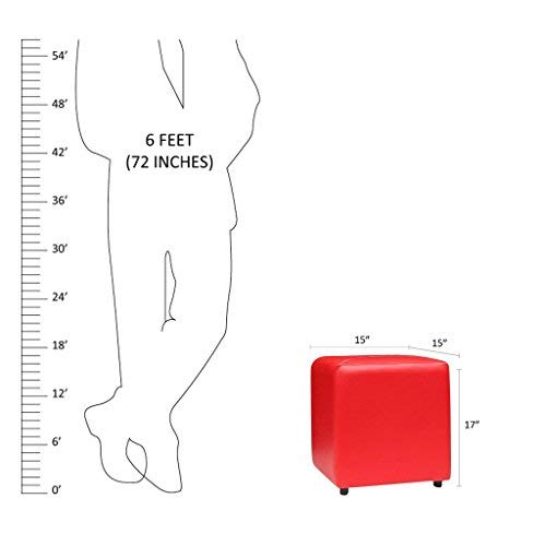 Columbus First Furniture Aspen 30133 Ottoman for Living Room Bedroom Upholstered Foam Cushioned Sitting Frame in Wood Faux Leather Square pouffe Stool-17 Inch Height-1 Unit Red