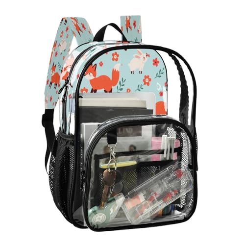 Clear Backpack for School Fox Pattern Transparent Bookbag for Girls See Through PVC Boy Backpacks2