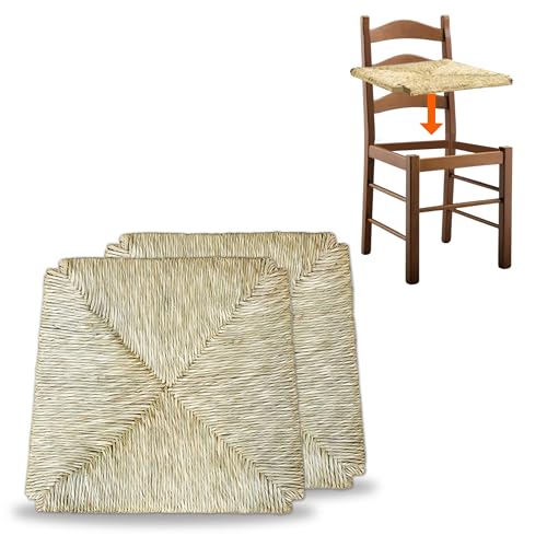 FacilCasa 2 x Asientos de paja para sillas, fondo de repuesto de asiento acolchado a mano, paja auténtica de pantano, con marco de madera robusta y manual de instrucciones de montaje (40 x 38 x 3) –