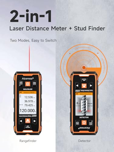 Aicevoos Stud Finder Wall Scanner - 2 in 1 Stud Finder Tool and 393ft Laser Measure w/Microprocessor Chip and HD LCD Display, Stud Detector - Image 3