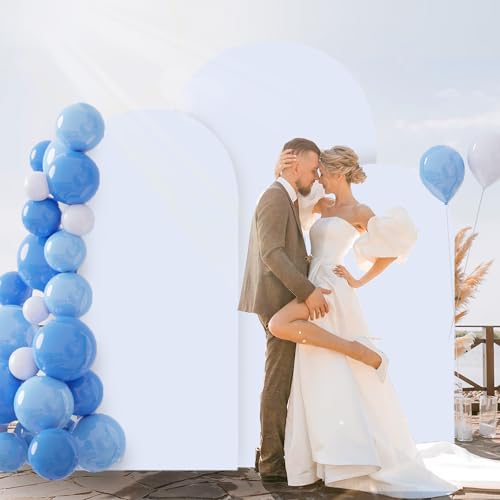 Image of White Arch Cover Set of 3 Spandex Arch Backdrop Cover (7.2FT, 6.6FT, 6FT) Wedding Arches Backdrop Stand Covers Balloon Arched Covers Stretchy Backdrops for Baby Shower Party Birthday Banquet Decor