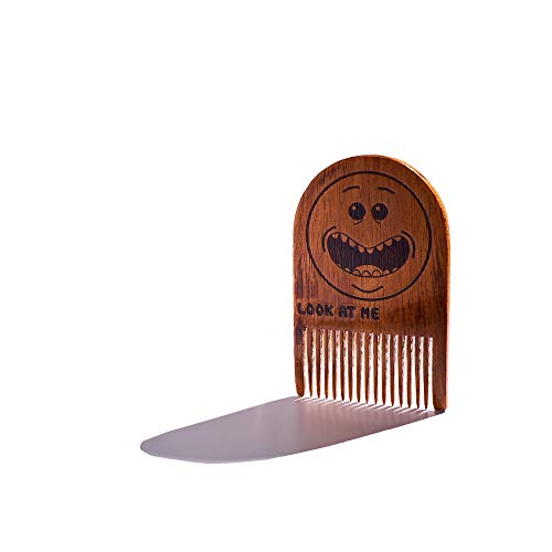 Mr. Meeseeks BEARD GAINS Fine Tooth Pocket Beard Comb Season 1 Episode 5 - Control and Groom Facial Hairs with Portable Wooden Beard Shaping Tool | MADE IN USA