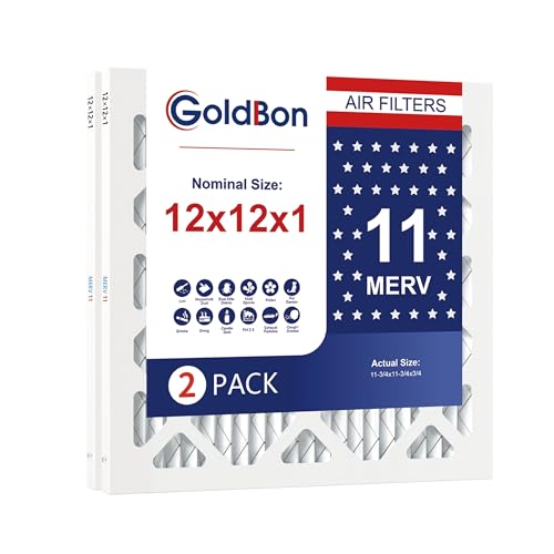 12x12x1 Air Filter 2 Pack MERV 11 MPR 1000 FPR 7- GoldBon AC Filter USA Design- Electrostatic Pleated Air Conditioner HVAC AC Furnace Filters for Pollen, Smoke,Pet Dander