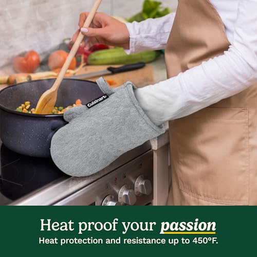 Image of Cuisinart ShieldPro Mini Silicone Oven Mitts, 2-Pack 5.5 inchx8.5 inch, 450F | Non-slip grip on hot cookware, hangs neatly by the stove, cotton lining adds comfort, ambidextrous for smaller hands