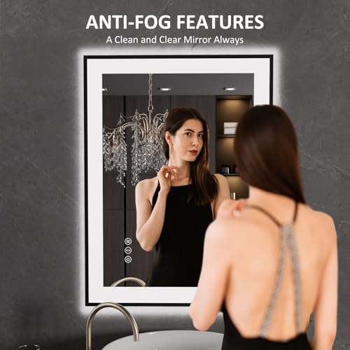 LOAAO 24"X32" LED Bathroom Mirror Black Framed, Anti-Fog, Dimmable, Lighted Bathroom Vanity Mirror for Wall, Memory Function, Tempered Glass by LOAAO - Image 2