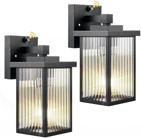 2-Pack Outdoor Wall Lights for House Exterior, Dusk to Dawn Porch Lights Outdoor, Waterproof Matte Black Front Door Light Fixture & Garage Lighting with Wall Mount Sconce