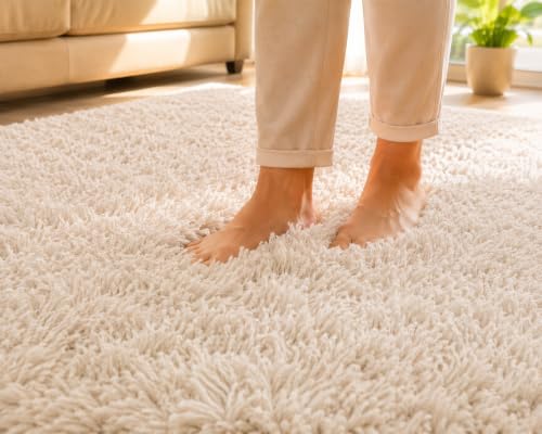Image of Shaggy Carpet 5x7 Ft for Living Room & Bedroom (Ivory)