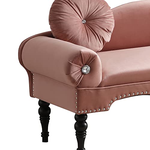 Holaki 54" Velvet Loveseat Sofa,Upholstered 2 Seater Couch Settee With 2 Round Pillows, Modern Love Seat With Nailhead Trim Roll Arm,Accent Bedside Entryway Window Bench For Living Room(Rose) #TOP4