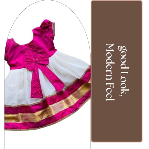Image of Baby Girls Cotton Silk Midi /Knee Length Festive /Party /Wedding Pattu Dress