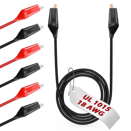 Image of 6pcs /40in. Alligator Clips Electrical with Wires UL1015 /18AWG, Red&Black Jumper Test Leads Set, 1.77in. Clips Soldered with Wires-EDGELEC