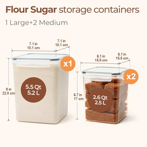 image for ComSaf Flour Sugar Storage Containers Set of 3 (5.2L/5.5Qt) (2.5L/2.6Q