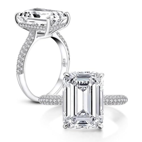 10 Carat Lab Created Diamond Ring, Emerald Cut D Color Solitaire Wedding Engagement Ring, 18K White Gold Plated Sterling Silver Simulated Large Diamond Promise Ring2