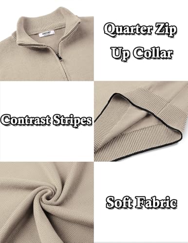 Coofandy Men'S Half Zip Knitted Sweater Long Sleeve Fall Fashion Pullover Sweaters Khaki thumb #3