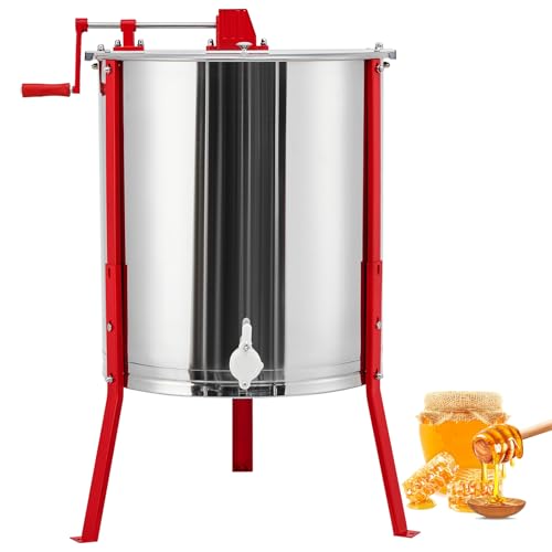 Manual Honey Extractor, Large 2/4 Frames Honeycomb Drum Spinner, Food-Grade Stainless Steel Beekeeping Extraction with Transparent Lid & Adjustable Legs, for Beekeepers, Apiaries, and Beehives