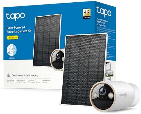 Tapo C460 Kit Solar Cámara de Vigilancia Exterior Starlight Color Visión Nocturna Dual Banda WiFi Base Magnética Grabación MicroSD Cifrada Detección de IA Batería de 10000 mAh, Cámara 4K 8MP