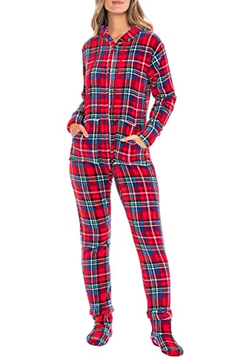 Alexander del Rossa – Footed Mono Pijama con Capucha Forro Polar Onesie, Rojo -