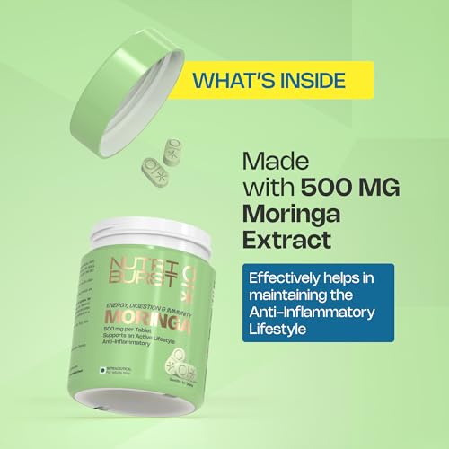Image of Nutriburst Moringa 500mg - 60 Veg Tablets | Pure & Natural Moringa Supplement for Men and Women | Supports Immunity, Digestion, Energy and Active Lifestyle | Anti-Inflammatory Superfood