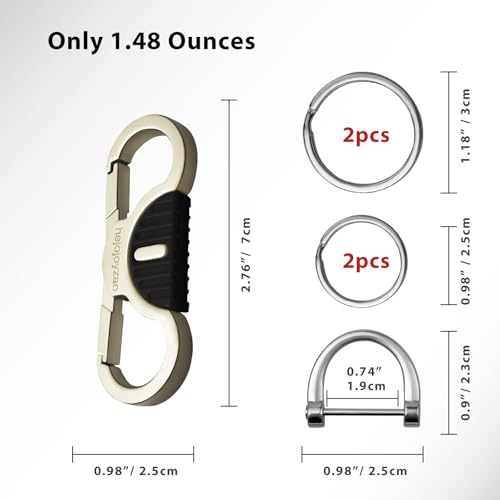 Image of Heavy Duty Keychain with Quick Release Double Carabiner Clip, Key Rings, D Ring, Car Key Holder for Belt Loop