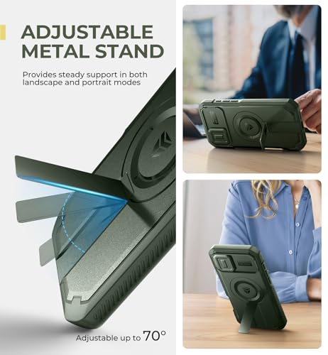 Image of Dexnor for iPhone 16 Plus Case with Slide Camera Cover&Adjustable Kickstand & Built-in Screen Protector,Compatible Wireless Charging Shockproof Cases Heavy-Duty Magnetic Protective Cover,Army Green