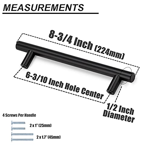 Image of Probrico 25 Pack|6-1 /3 inch Center-to-Center Bar Cabinet Pulls Stainless Steel Dresser Handles Kitchen Cabinet Drawer Hardware Black Euro T Bar Pulls
