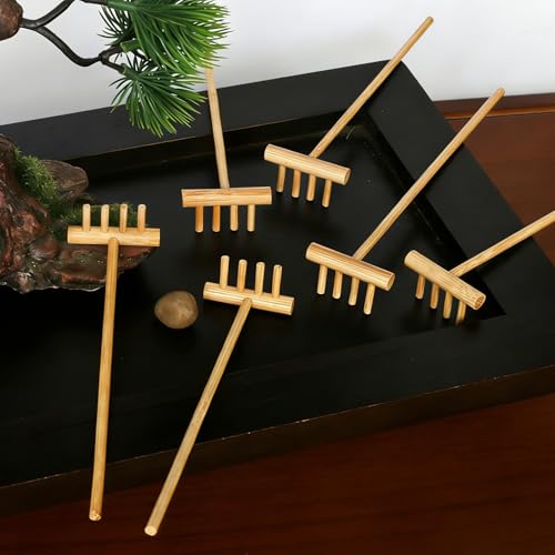 Zen Garden Mini Bamboon Rake - 6PCS Tabletop Rock Sand Garden Tools Accessories Small Sandbox Kits Japanese Zen Gift for Birthday