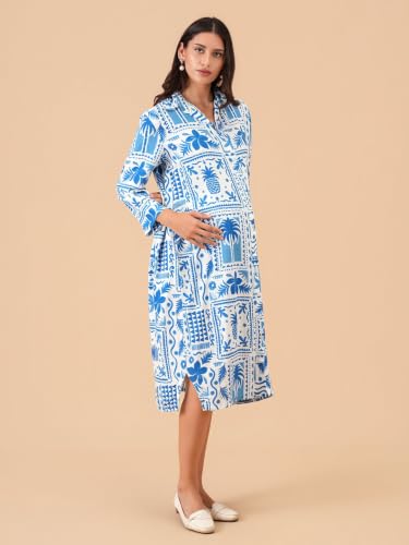 Image of The Mom Store Strollin' in Santorini Maternity and Nursing Shirt Dress