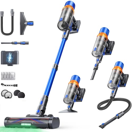 SunSare Aspiradora sin Cable 600W/50KPA/65Min(Eco), Escoba Aspiradora sin Cable Vertical Antienredos X13 con Auto Modo, Carga de Pared, Aromaterapia, Manguera de 1M, para Cabello/Alfombras/Pisos