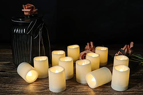 Dromance Outdoor Waterproof Flameless Votive Candles With Timer, Battery Operated Led Tealight Flickering Candles Warm Light Set Of 12 Wedding Party Decor Plastic Candles(1.5 X 2 Inches) #TOP3