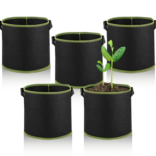 GEXINKEJI Lot de 5 Sac de Plantation 12 litres Sacs de Réutilisables Sacs de Plantes Non Tissés avec Poignées de Plantes Adaptés aux Tomates Pomme de Terre...