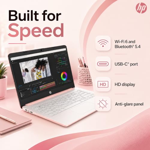 Image of HP Ultrabook Laptop, 8 GB RAM, Intel 4‑Core,1‑Year Microsoft 365, Fast Charge, WiFi 6, Win11 Home, No Mouse, Rose Gold