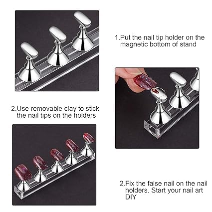 EXPESIA 2 Sets Acrylic Nail Display Stand - Tip Practice Stand With Magnetic Holder for DIY Nail Art and Manicure Tools (Gold and Silver) 1
