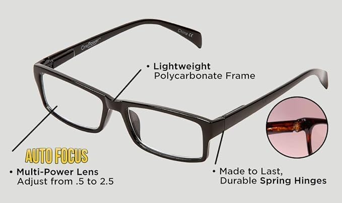 HDR MALL Auto Focus Reading Glasses,One Power +.5 to +2.5 Readers with Lens Wipes-Pre-Moistened Lens Cleaning Wipes-(Magnifying Readers,Computer Screen-no Changing Glasses) (3.Combo) 2