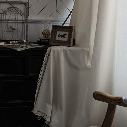 Rideau semi-occultant en coton et lin avec dentelle blanche haut de gamme